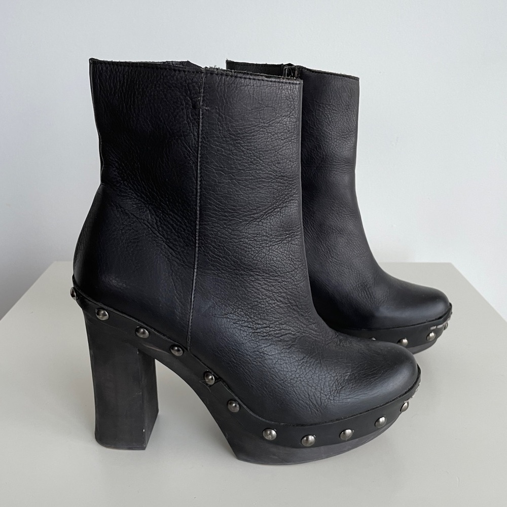 Free People black studded platform ankle bootie